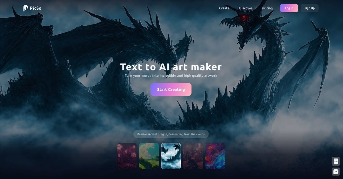 Website Screenshot - AI-generated digital art creativity with PicSo.com